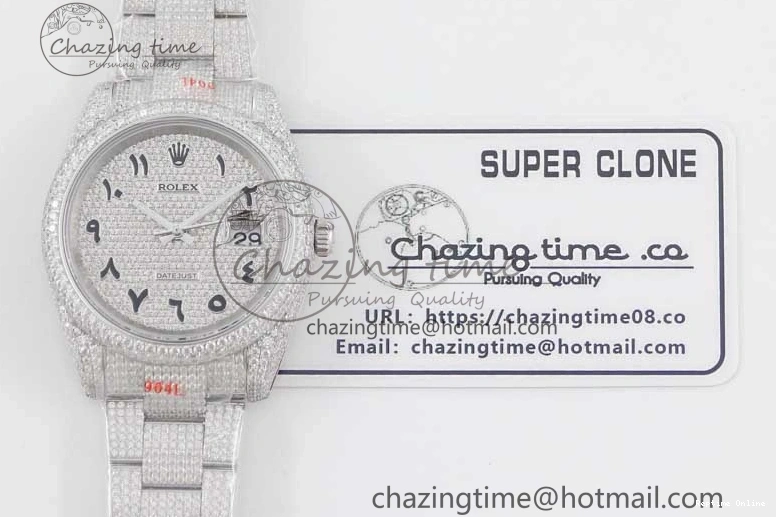 0212 Datejust 41 SS Full Diamonds TWF 1:1 Best Edition Arabic Markers Dial on Bracelet A Sporty 2395